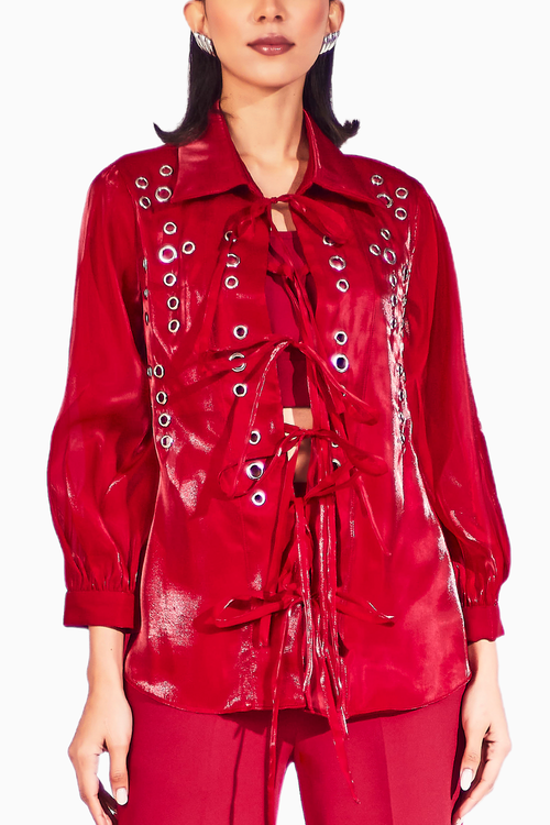 Maroon Cherry Sheer Shirt