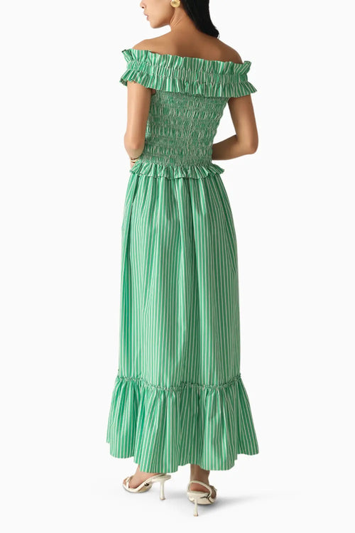Donna Green-White Stripes Dress