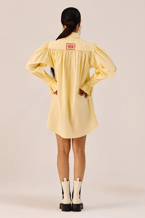 Yellow Oversized Cotton Shirt Dress