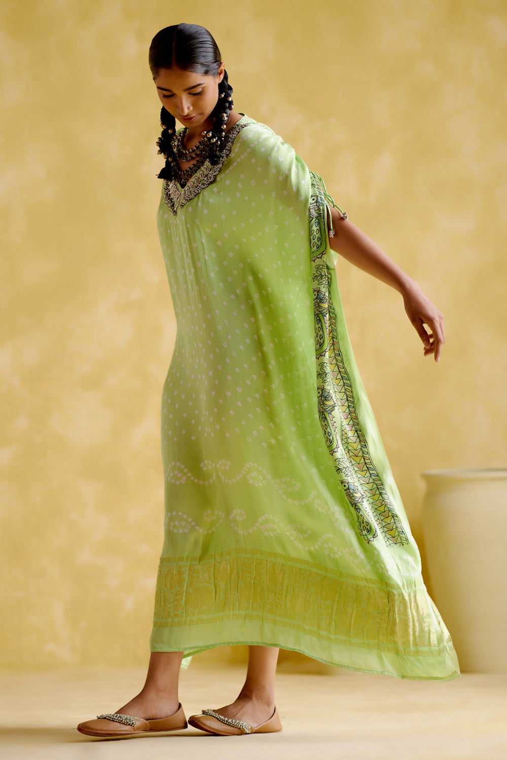 Anuradha Kalamkari Neon Kaftan