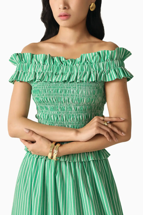 Donna Green-White Stripes Dress