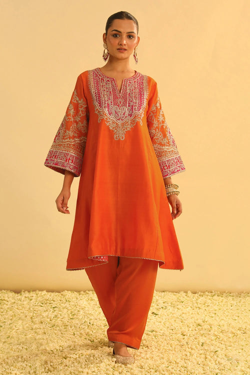 Mohsina Orange Chauga with Salwar