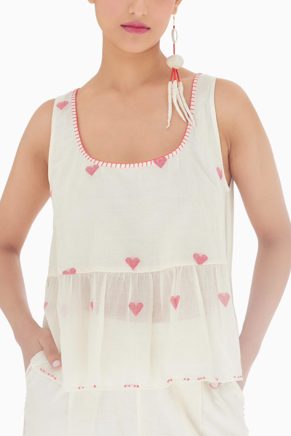 Cream Heart Jamdani Co-ord Set