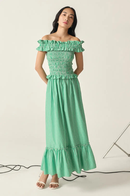 Donna Green-White Stripes Dress