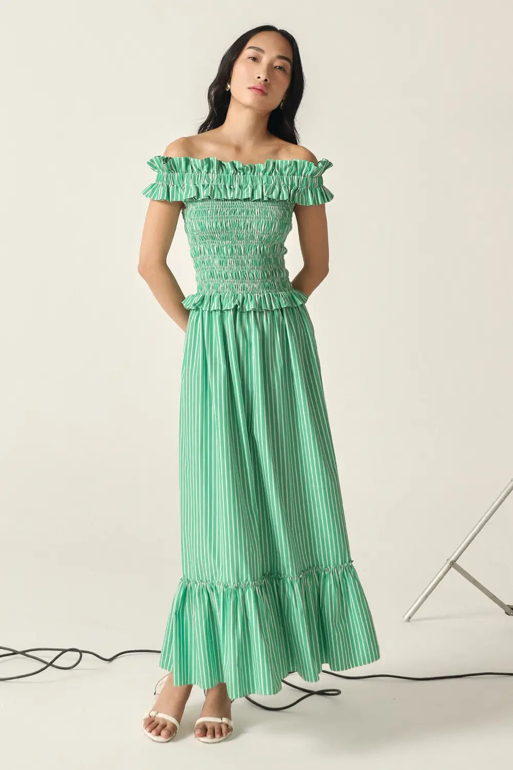 Donna Green-White Stripes Dress