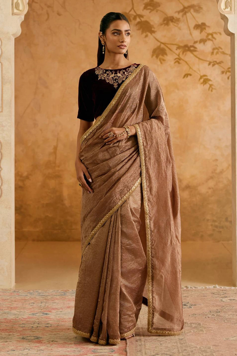 Bronze Petal Crush Tissue Saree