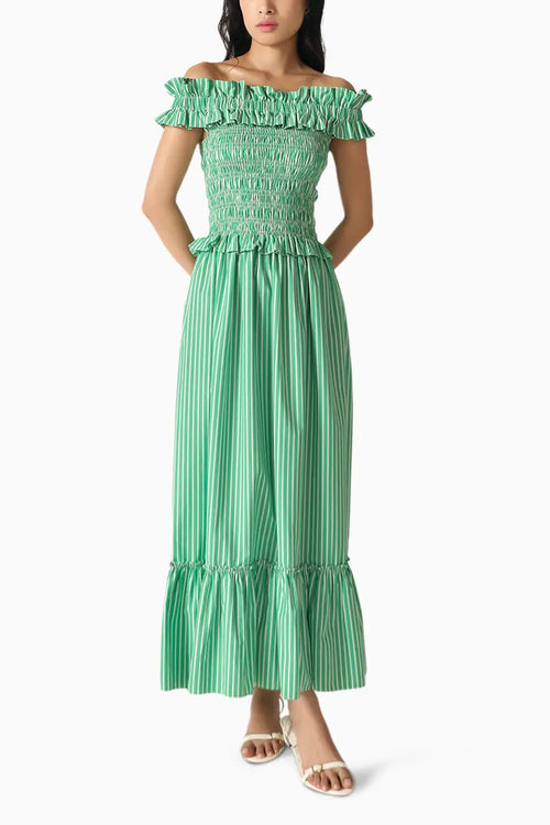 Donna Green-White Stripes Dress