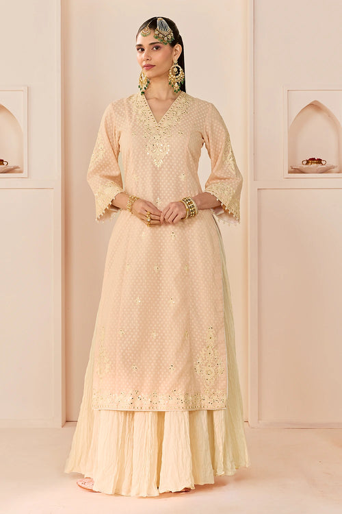 Ruhani Carnation Pink Long Kurta with Skirt and Dupatta