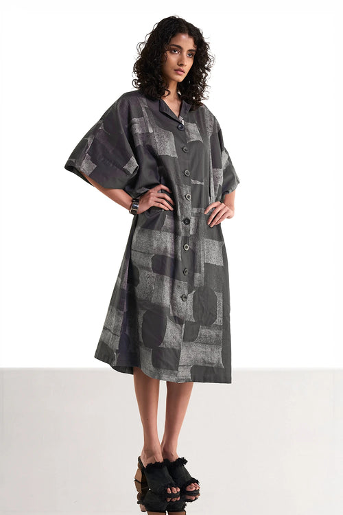 Abstract Geometric Print Shirt Dress