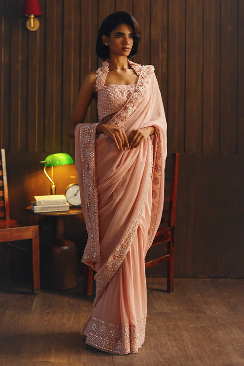 Georgette 3D Flowers  Embellished Saree