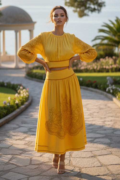 Sunny Yellow Embroidered Skirt Co-ord Set