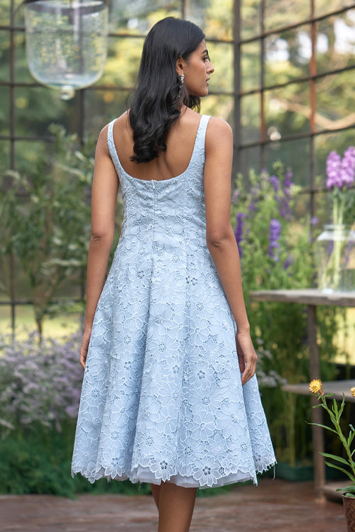 Flared Cutwork Embroidered Dress