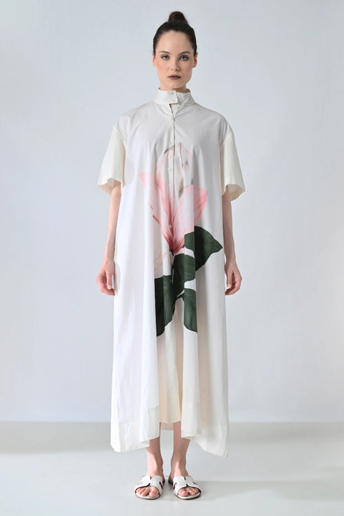 Ivory Blossom Printed Statement Shirt Dress