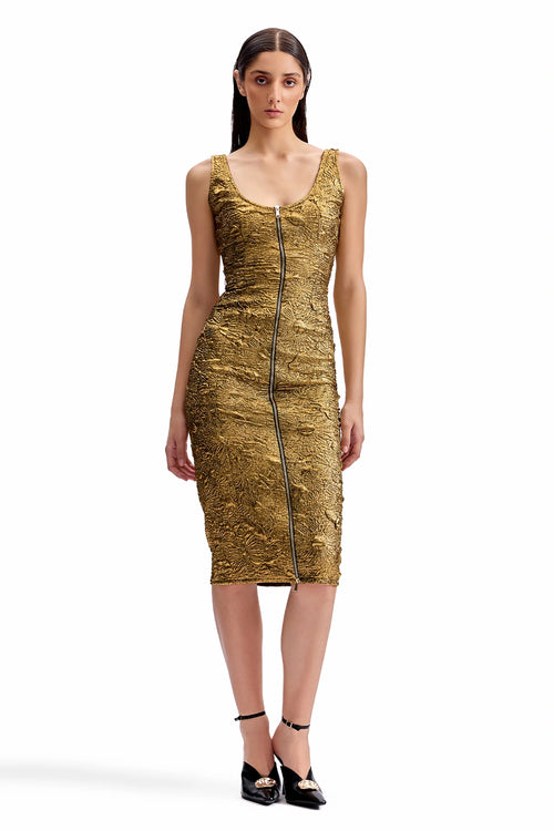 Antique Gold Front-Zip Dress