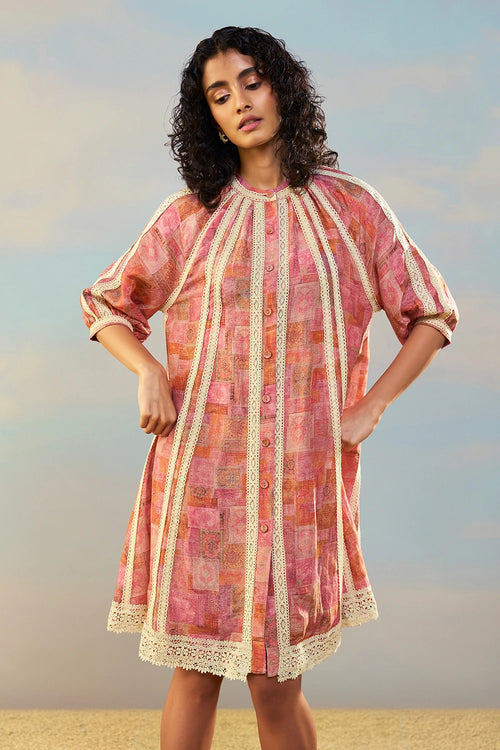 Printed Linen-Lace Dress