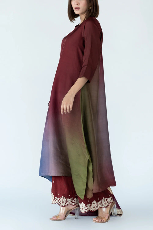 Maroon Ombre Kurta With Dupatta