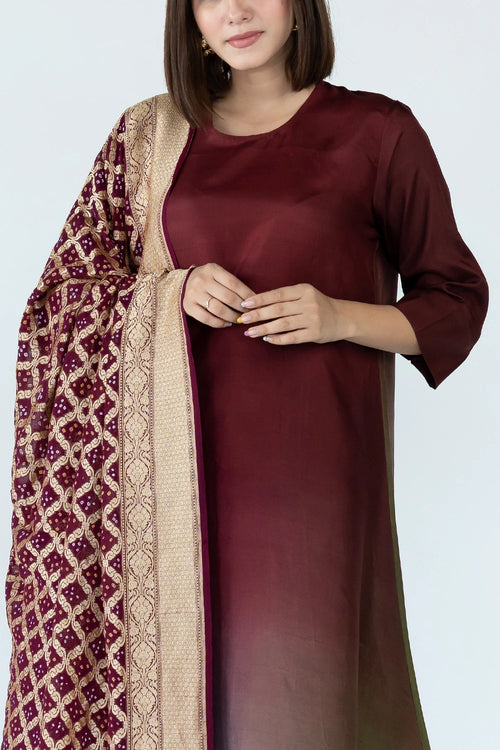 Maroon Ombre Kurta With Dupatta
