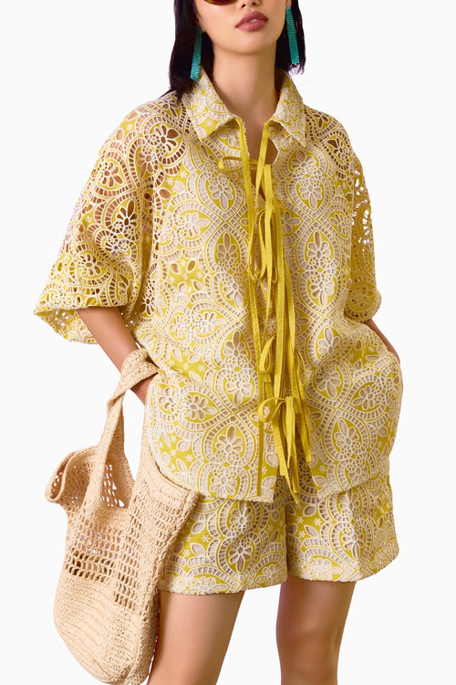 Sunshine Lace Elegance Shirt With Shorts
