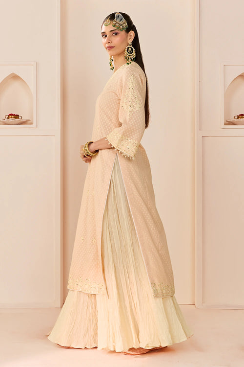 Ruhani Carnation Pink Long Kurta with Skirt and Dupatta
