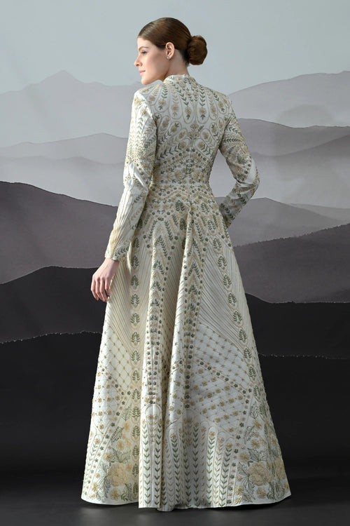 Ivory Silhouette Gown With Intricate Hand-Embroidered Motifs