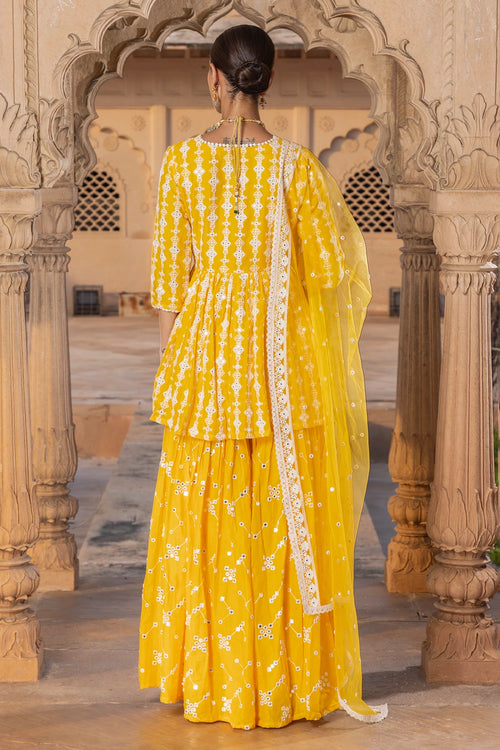 Orange SK-BK all-over Embroidered Sharara with Dupatta