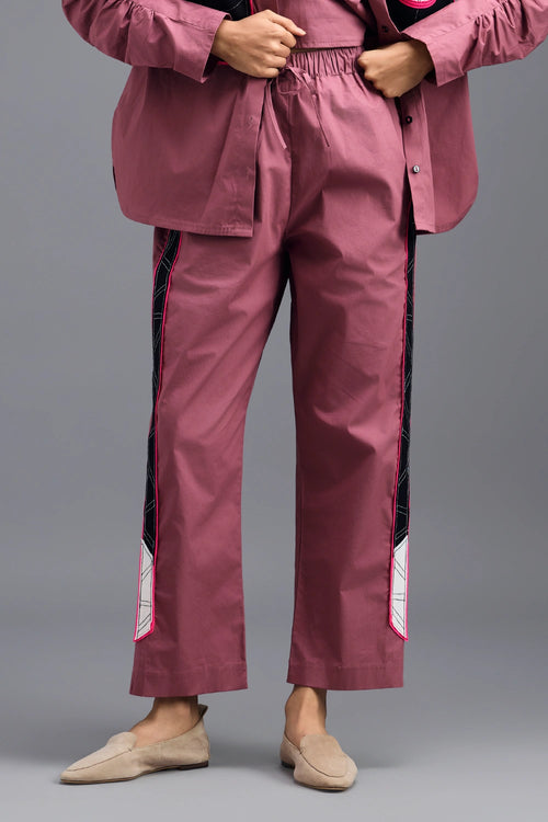 Pink Tailored Pants with Neon Geometric Side Panel