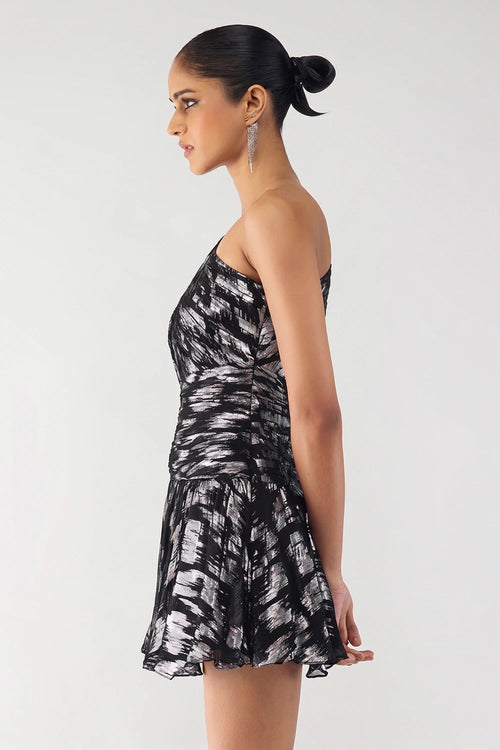 Ikat One-Shoulder Mini Dress