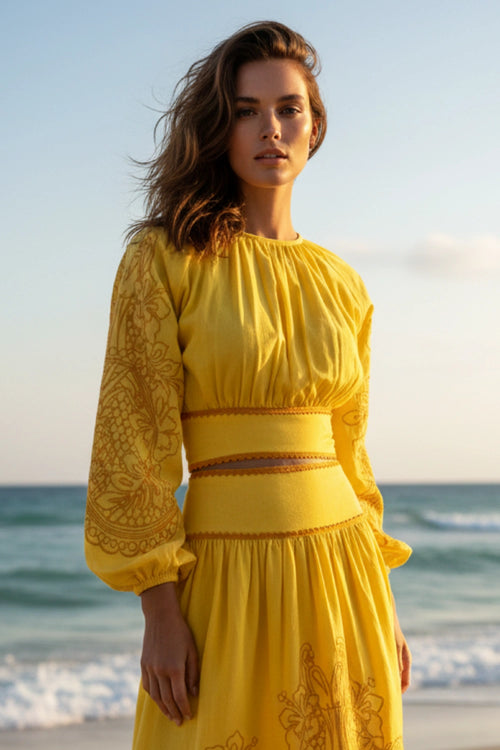 Sunny Yellow Embroidered Skirt Co-ord Set