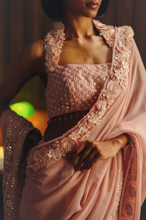 Georgette 3D Flowers  Embellished Saree