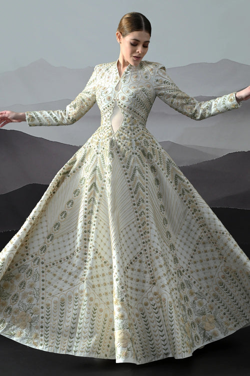 Ivory Silhouette Gown With Intricate Hand-Embroidered Motifs