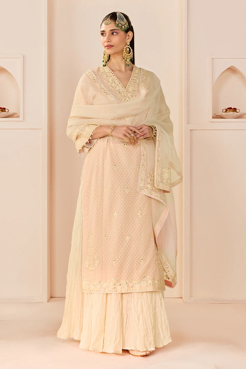 Ruhani Carnation Pink Long Kurta with Skirt and Dupatta