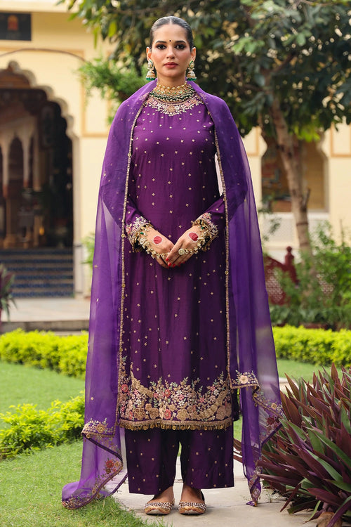 Ahista Purple Mayur Applique Long Kurta Set
