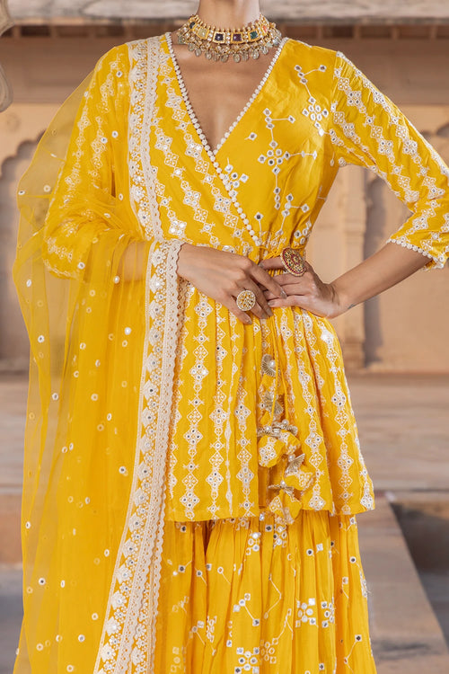 Orange SK-BK all-over Embroidered Sharara with Dupatta