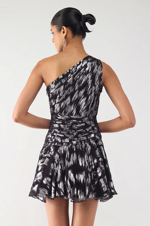 Ikat One-Shoulder Mini Dress