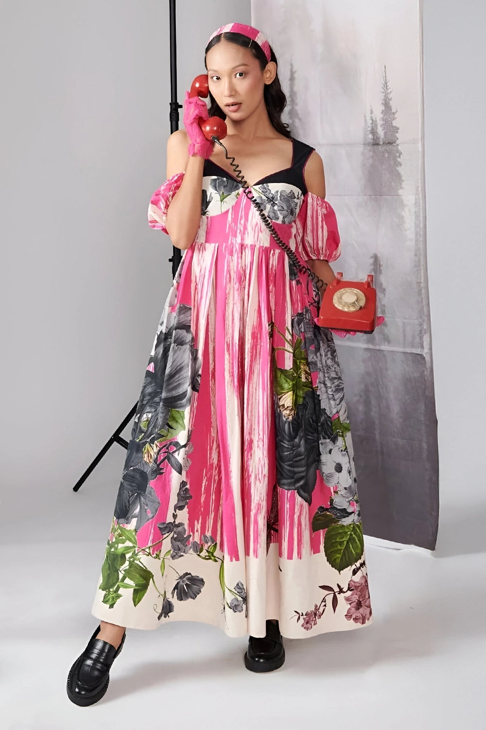 Pink & Black Scratch Print Corset Dress