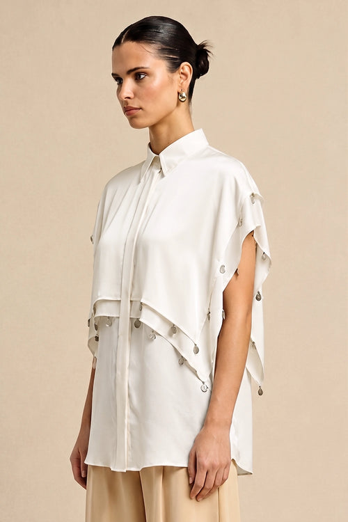 Ivory White Coin Flap Shirt
