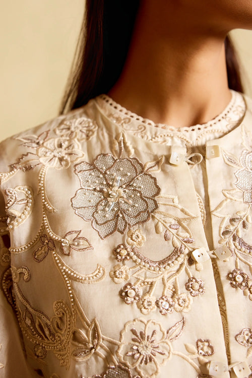Ivory and Silver Embroidered Jacket