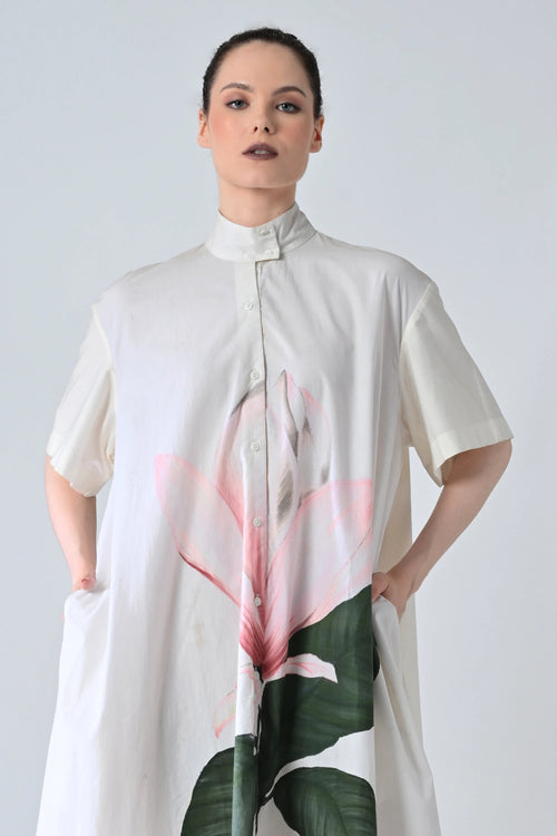Ivory Blossom Printed Statement Shirt Dress