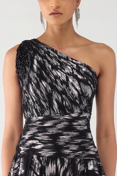 Ikat One-Shoulder Mini Dress