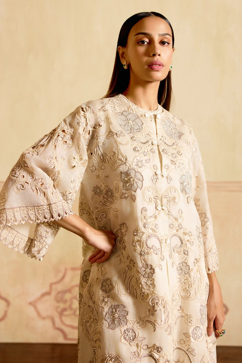 Ivory and Silver Embroidered Jacket