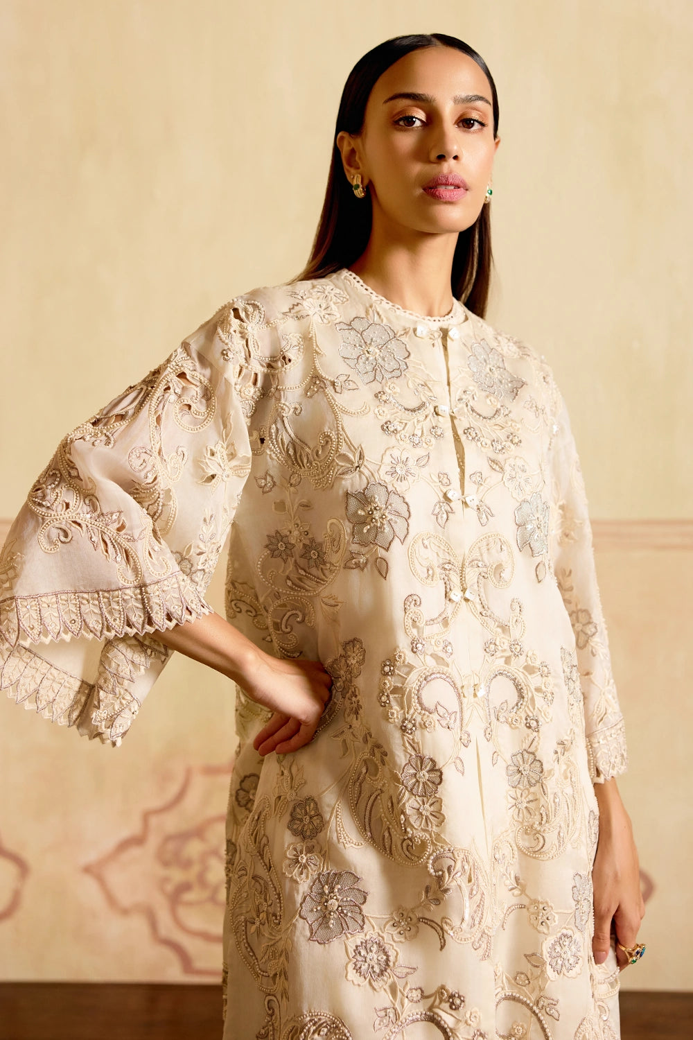 Ivory and Silver Embroidered Jacket