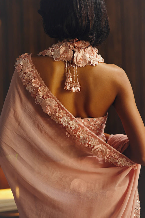 Georgette 3D Flowers  Embellished Saree