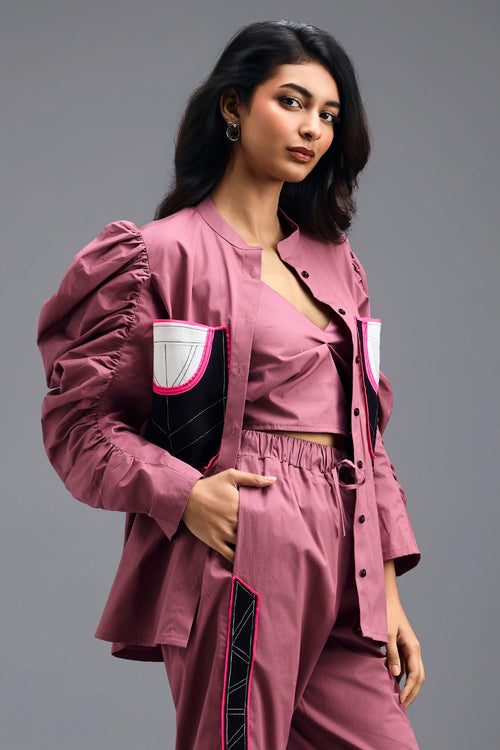 Pink Shirt with Cropped Bralette