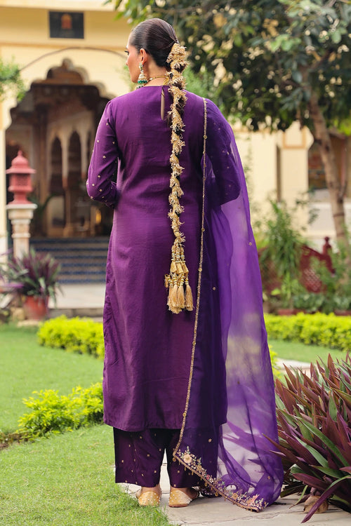 Ahista Purple Mayur Applique Long Kurta Set