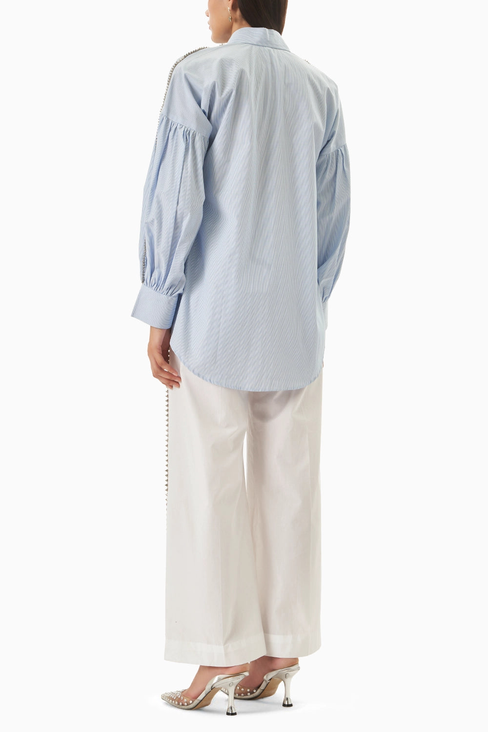 Blue 2 Panel Shirt with Embellished Stud Lines Pants