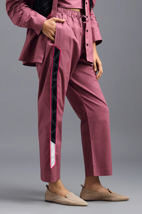 Pink Tailored Pants with Neon Geometric Side Panel