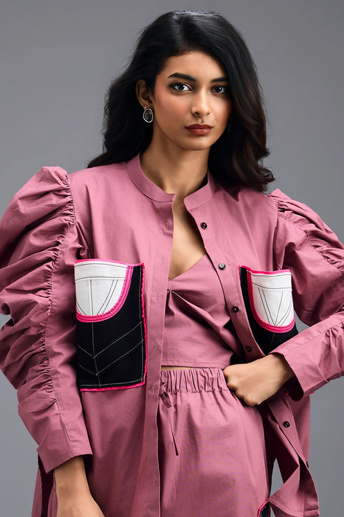 Pink Shirt with Cropped Bralette
