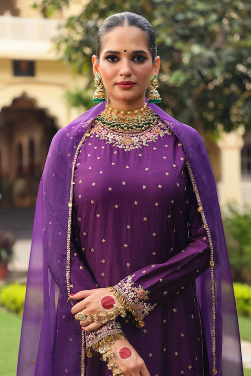 Ahista Purple Mayur Applique Long Kurta Set