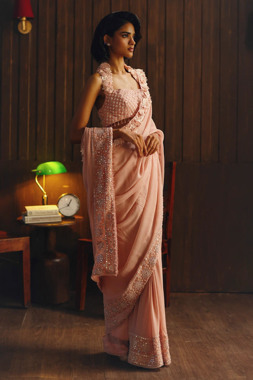 Georgette 3D Flowers  Embellished Saree