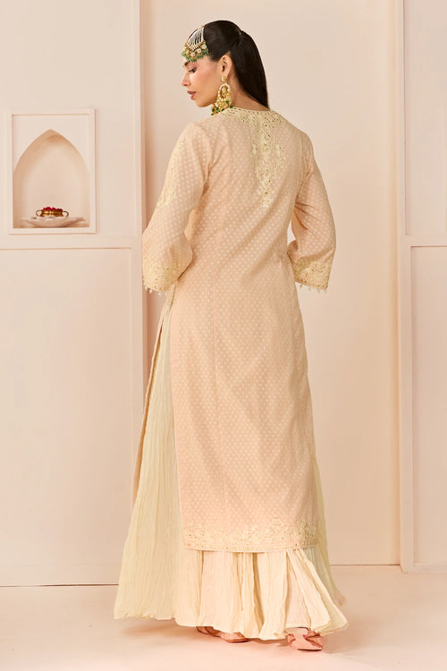 Ruhani Carnation Pink Long Kurta with Skirt and Dupatta